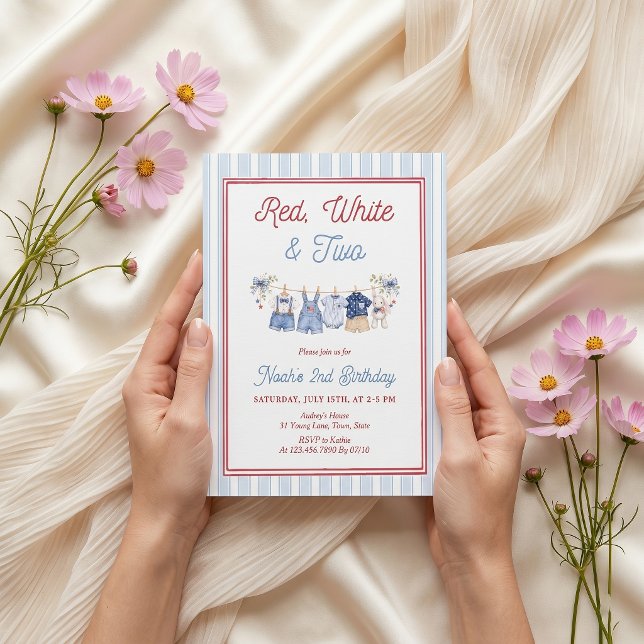 Red White Blue Boy 2nd Birthday Invitation (Creator Uploaded)