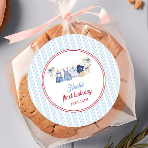 Red White Blue Boy Birthday Classic Round Sticker