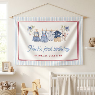 Red White Blue Boy Birthday Party Banner