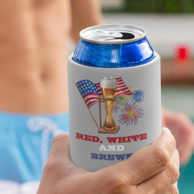 Red White Blue Brews Beer 4th of July  Can Cooler (Creator Uploaded)