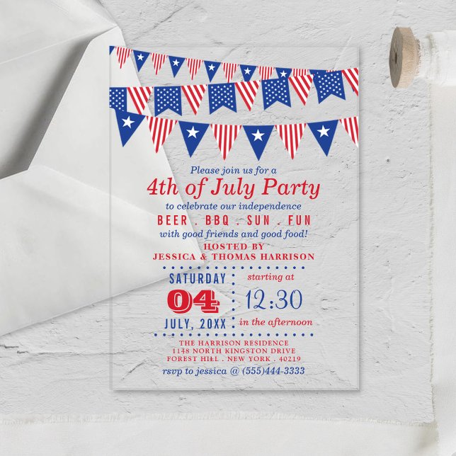 Red, White & Blue Bunting Flags 4th Of July Party Acrylic Invitations (Creator Uploaded)