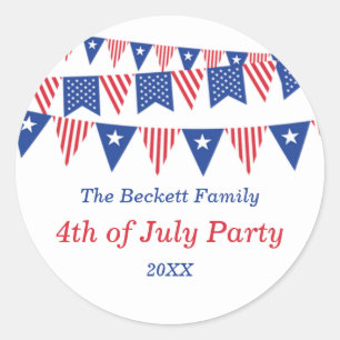 Red, White & Blue Bunting Flags 4th Of July Party Classic Round Sticker