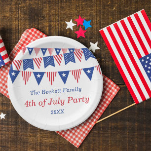 Red, White & Blue Bunting Flags 4th Of July Party Paper Plate