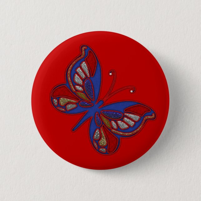 Red White Blue Butterfly-Round Button (Front)