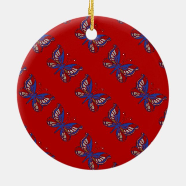 Red White Blue Butterfly-Round Ornament (Back)