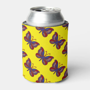 Red White Blue Butterfly-Yellow Drink Can Cooler