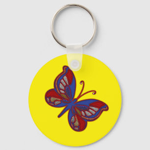 Red White Blue Butterfly-Yellow Keychain