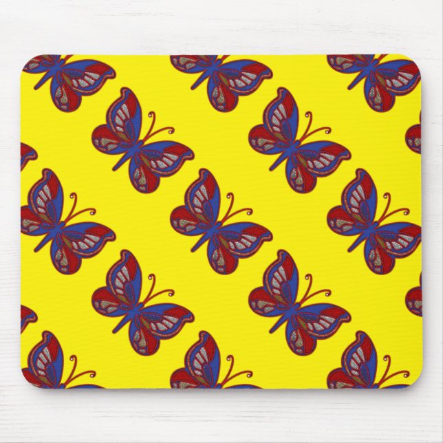 Red White Blue Butterfly-Yellow Mousepad (Front)