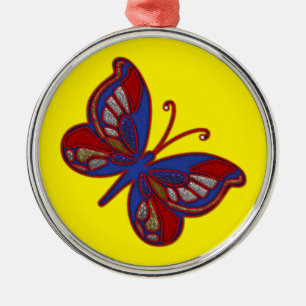 Red White Blue Butterfly-Yellow Round Ornament