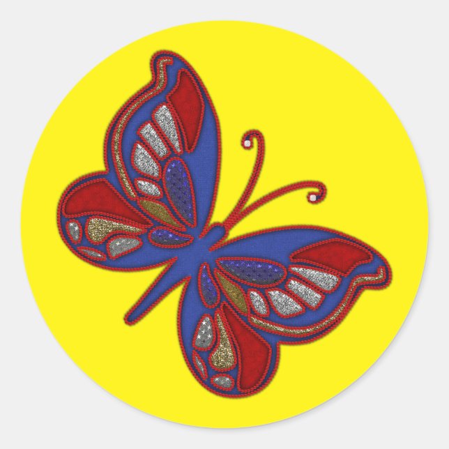 Red White Blue Butterfly-Yellow Round Stickers (Front)