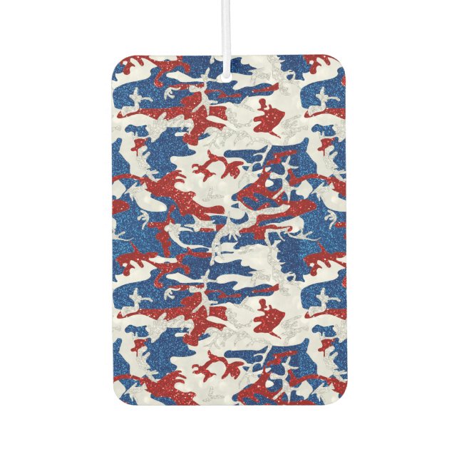 Red, White & Blue Camo July 4th Glitter Car Air Freshener (Front)