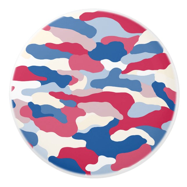 Red White & Blue Camouflage (4) Ceramic Knob (Front)