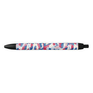 Red White & Blue Camouflage Black Ink Pen