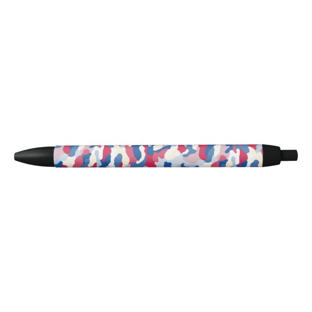 Red White & Blue Camouflage Black Ink Pen (Front)