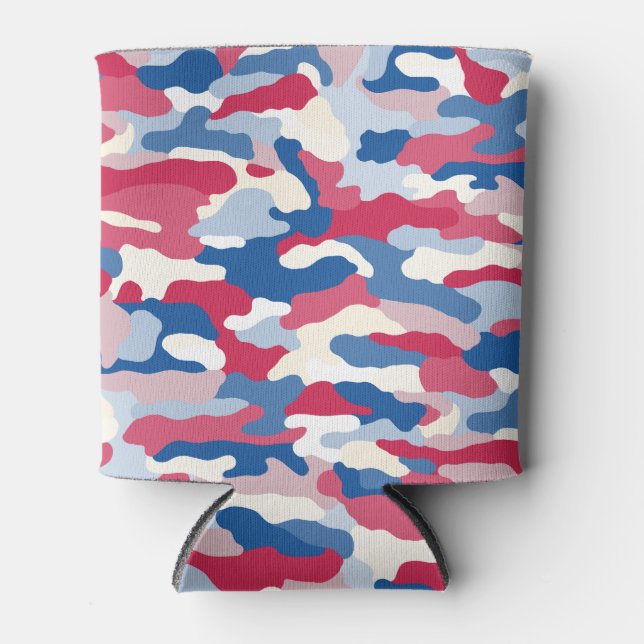 Red White & Blue Camouflage Can Cooler (Front)