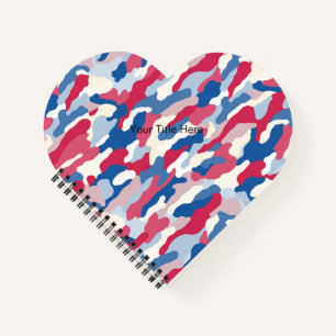 Red White & Blue Camouflage Custom Heart Notebook