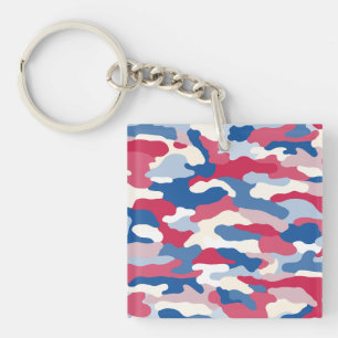 Red White & Blue Camouflage Custom Key Ring