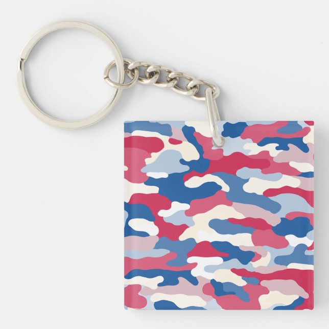 Red White & Blue Camouflage Custom Key Ring (Front)