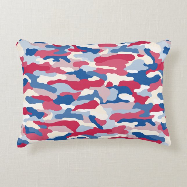 Red White & Blue Camouflage Decorative Cushion (Front)