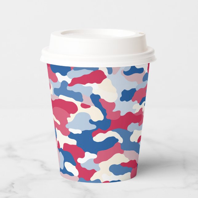 Red White & Blue Camouflage Paper Cups (Front)