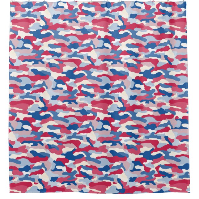 Red White & Blue Camouflage Shower Curtain (Front)