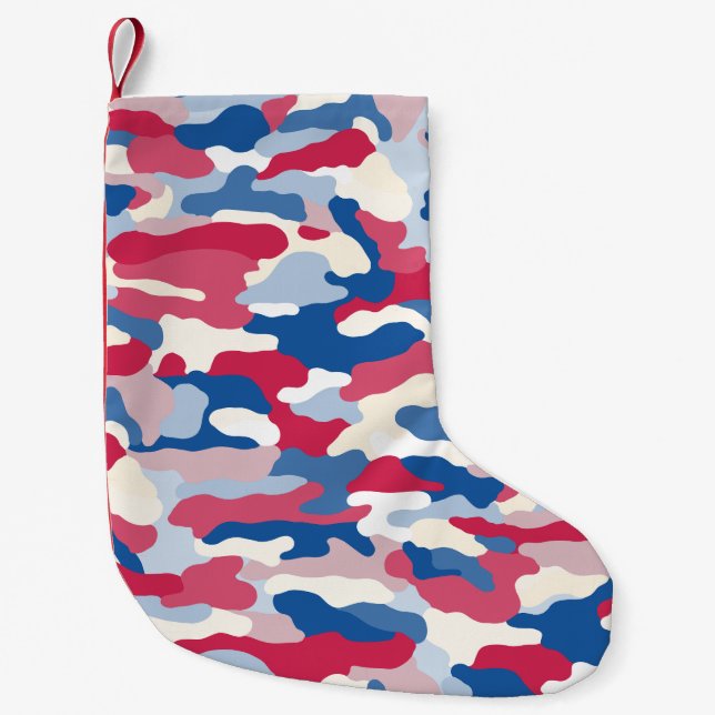 Red White & Blue Camouflage Small Christmas Stocking (Front)