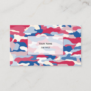 Red White & Blue Camouflage (transparent white) Business Card