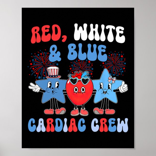 Red White Blue Cardiac Crew Cardiology Cath Lab 4t Poster (Front)