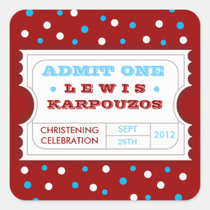 Red White Blue Carnival Admit One Favour Sticker