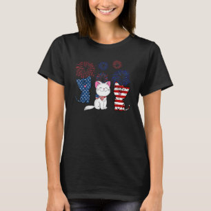 Red White Blue Cat USA Flag 4th Of July Patriotic T-Shirt