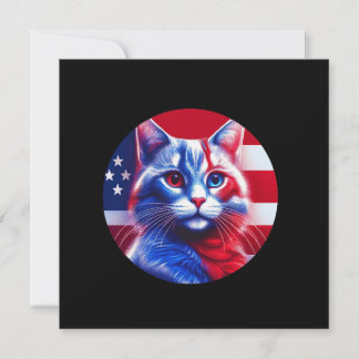 Red White & Blue Cat With American Flag Background Invitation