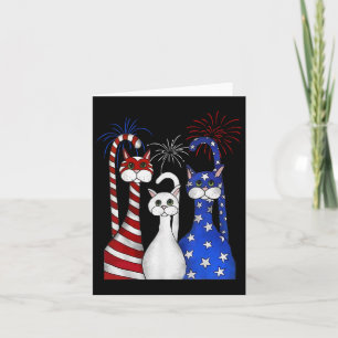 Red White Blue Cats Usa Flag Firework 4th Of July  Card