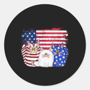 Red White Blue Cats Usa Flag Firework 4th Of July Classic Round Sticker