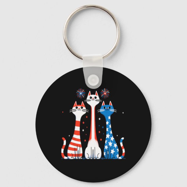 Red White Blue Cats Usa Flag Firework 4th Of July  Key Ring (Front)