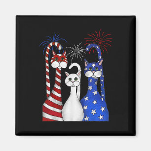 Red White Blue Cats Usa Flag Firework 4th Of July Magnet