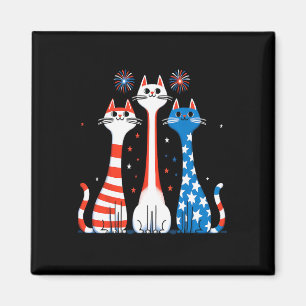 Red White Blue Cats Usa Flag Firework 4th Of July Magnet