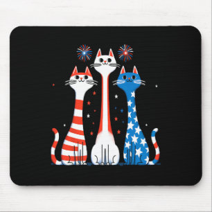 Red White Blue Cats Usa Flag Firework 4th Of July  Mouse Mat