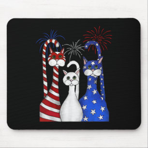 Red White Blue Cats Usa Flag Firework 4th Of July Mouse Mat