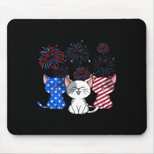 Red White Blue Cats Usa Flag Firework 4th Of July Mouse Mat