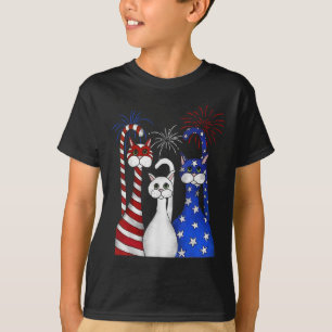 Red White Blue Cats Usa Flag Firework 4th Of July T-Shirt