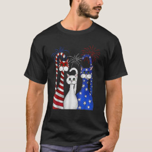 Red White Blue Cats USA Flag Firework 4th Of July T-Shirt