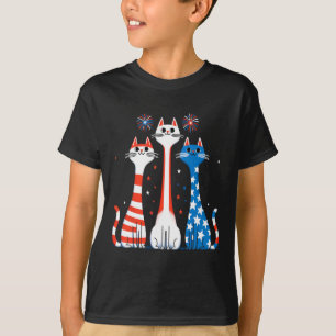 Red White Blue Cats Usa Flag Firework 4th Of July  T-Shirt