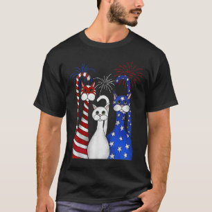 Red White Blue Cats Usa Flag Firework 4th Of July  T-Shirt