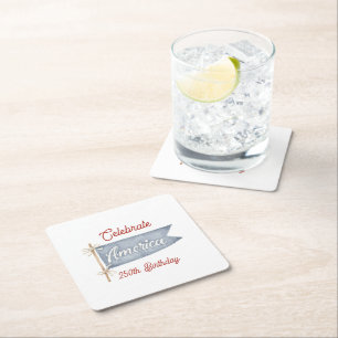 Red White Blue Celebrate America Square Paper Coaster