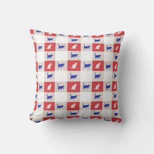 Red, White & Blue Chequerboard Cat Pattern Cushion