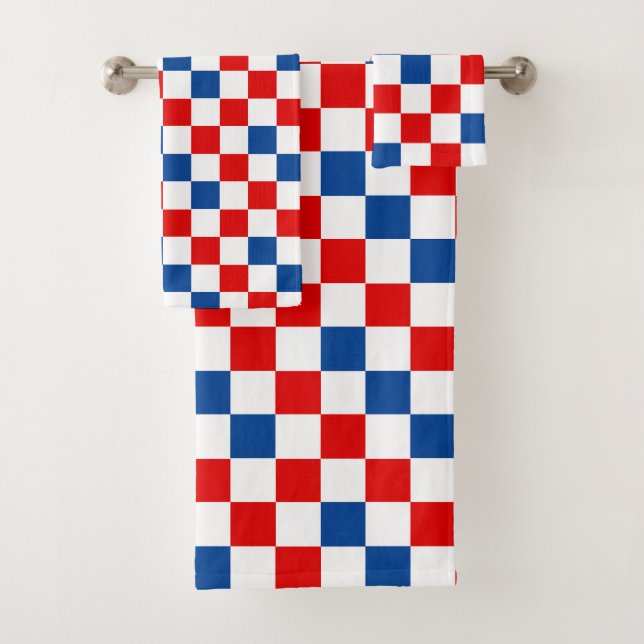 Red White Blue Chequered Pattern Design  Bath Towel Set (Insitu)