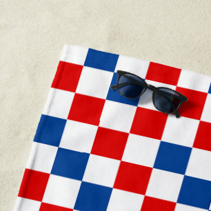 Red White Blue Chequered Pattern Design Beach Towel
