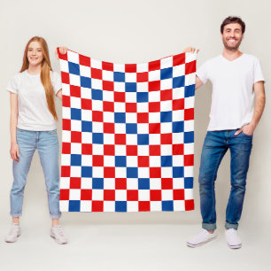Red White Blue Chequered Pattern Design Fleece Blanket