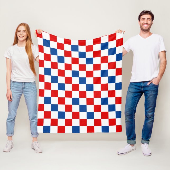 Red White Blue Chequered Pattern Design  Fleece Blanket (In Situ)