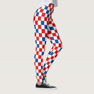 Red White Blue Chequered Pattern Design  Leggings